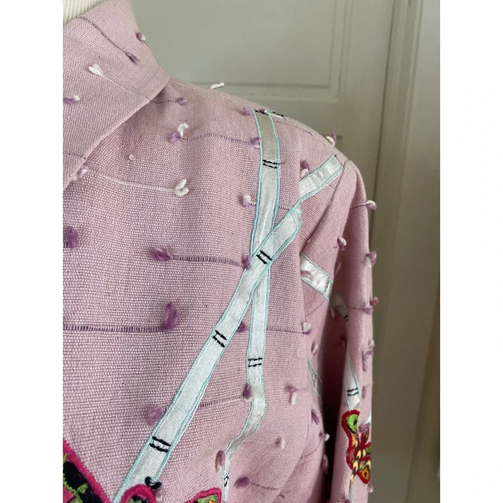 Vtg Daniel K Pink Embroidered Dragonfly Jacket Glitter Buttons Sz‎ L y2k